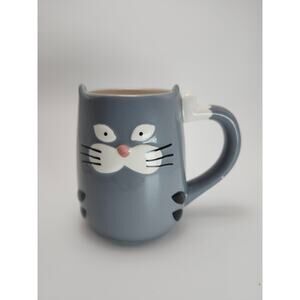 TAG 3D Cat Face Gray Ceramic Mug Cute Whiskers Ears Paws Coffee Cup Display
